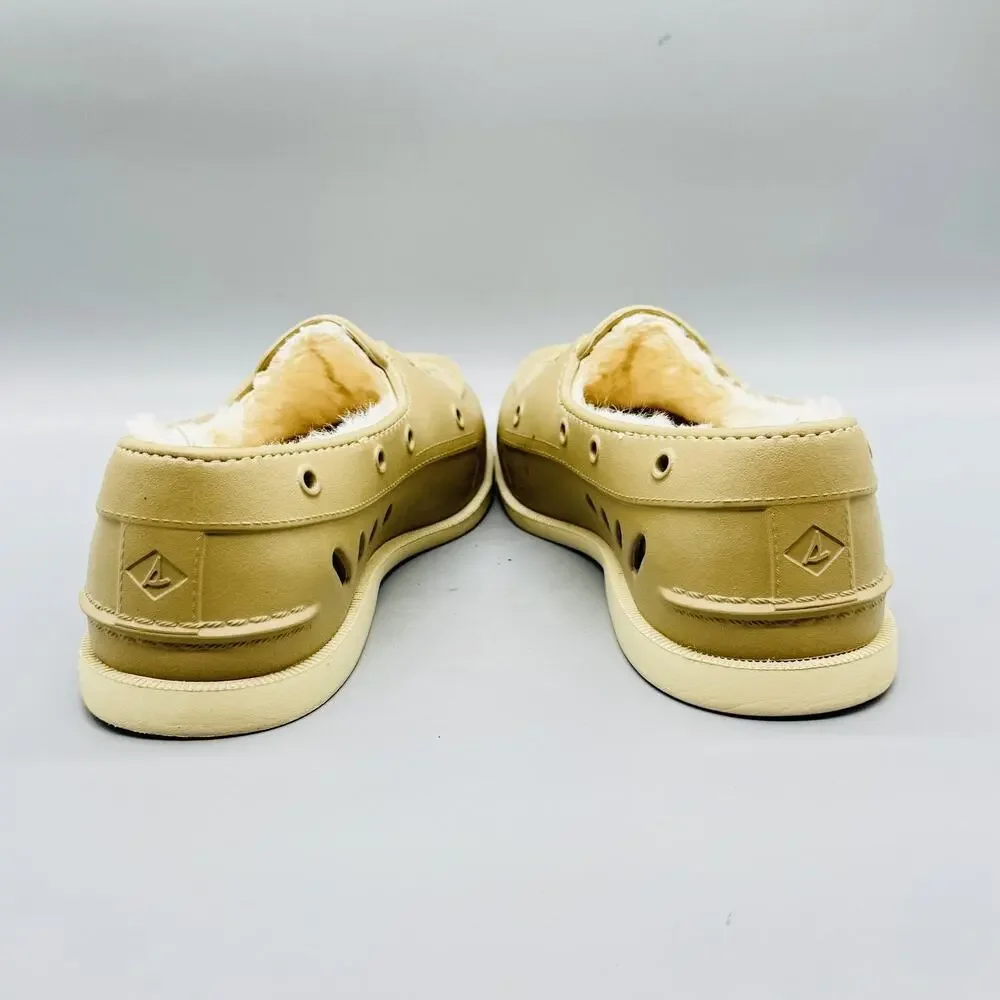 Sperry Shoes Mens 9 Beige Faux Fur Lined Top Sider Boat Casual Comfort
